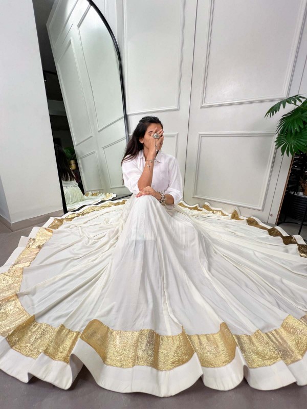 White Pure Rayon Lehenga Only